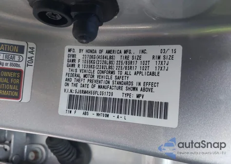 2015 Honda Cr-V Ex from USA, damaged, VIN 5J6RM4H55FL051739